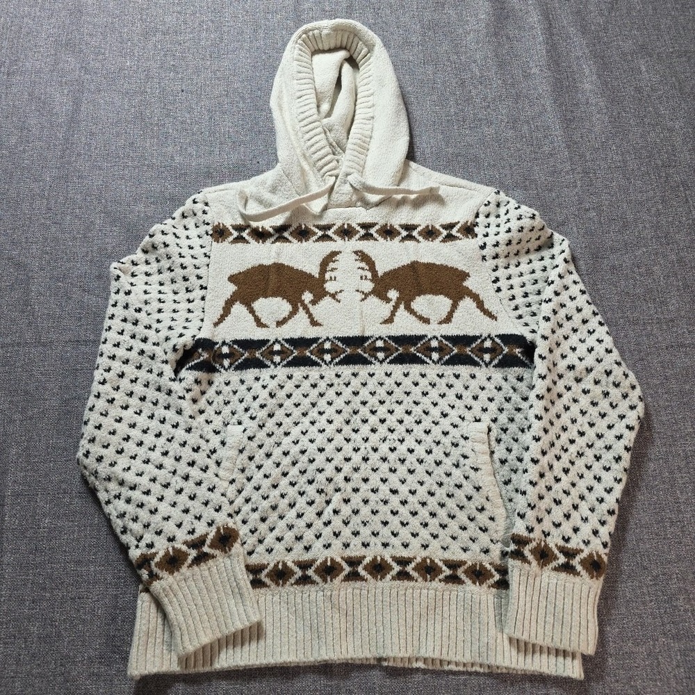 American Eagle Sweater Hoodie Fair Isle Moose Pullover Pockets Medium